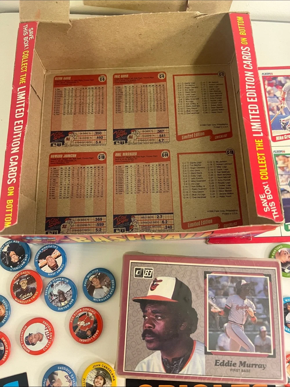 Vintage Baseball Card & Pin Lot — Multi-Color Collectible Set